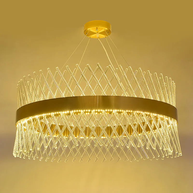 Crystal Mesh Chandelier with LED Lighting for Dining Room in Brass - 23.5" Wide