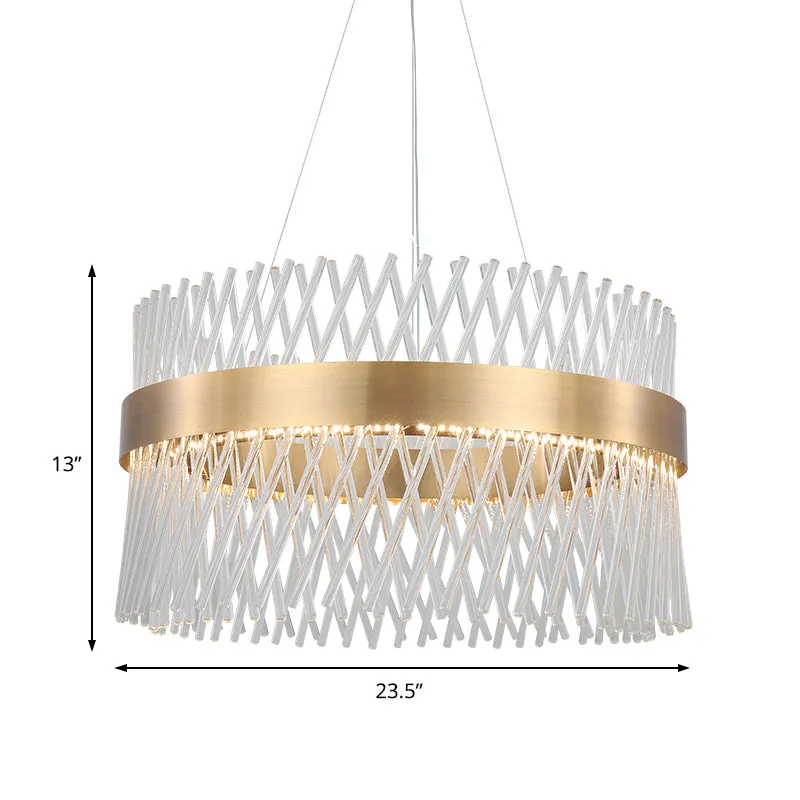 Crystal Mesh Chandelier with LED Lighting for Dining Room in Brass - 23.5" Wide
