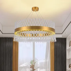 Crystal Mesh Chandelier with LED Lighting for Dining Room in Brass - 23.5" Wide