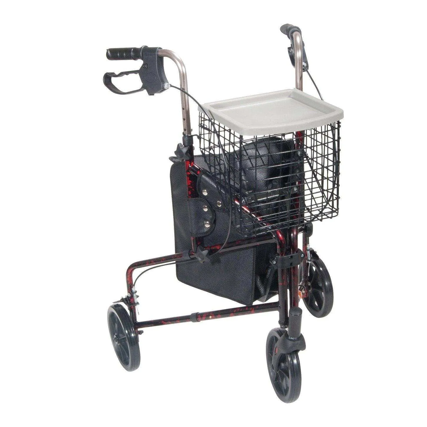 Drive Medical 3 Wheel Rollator Rolling Walker w/ Basket Tray & Pouch