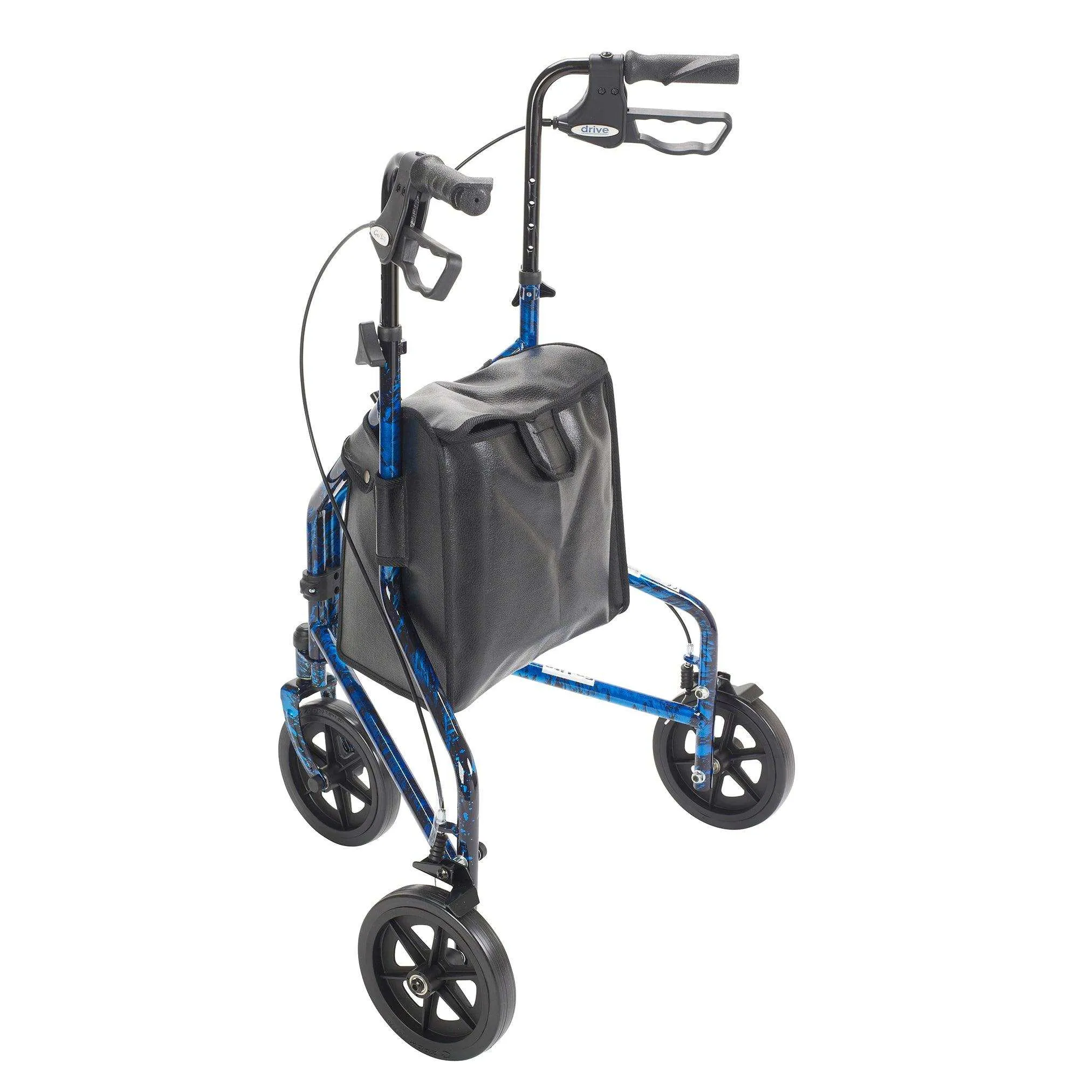 Drive Medical 3 Wheel Rollator Rolling Walker w/ Basket Tray & Pouch