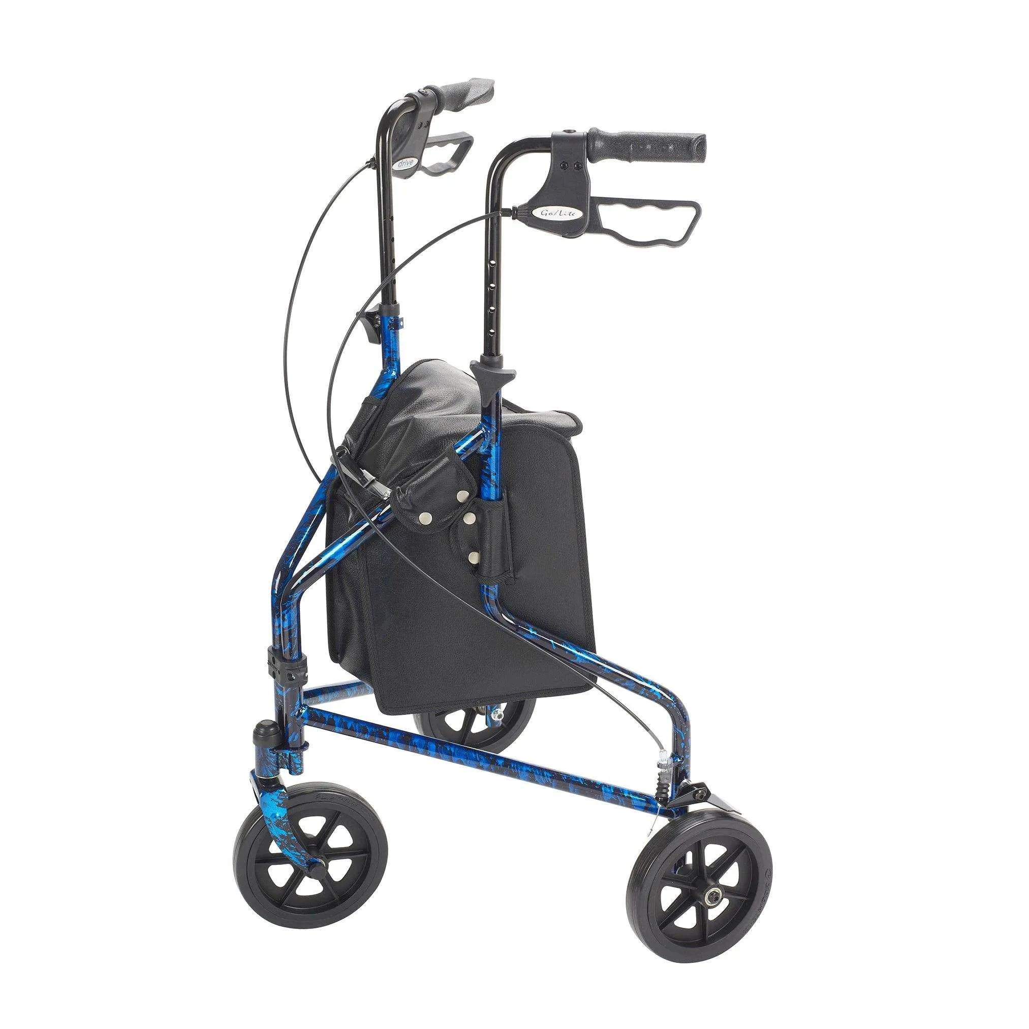 Drive Medical 3 Wheel Rollator Rolling Walker w/ Basket Tray & Pouch