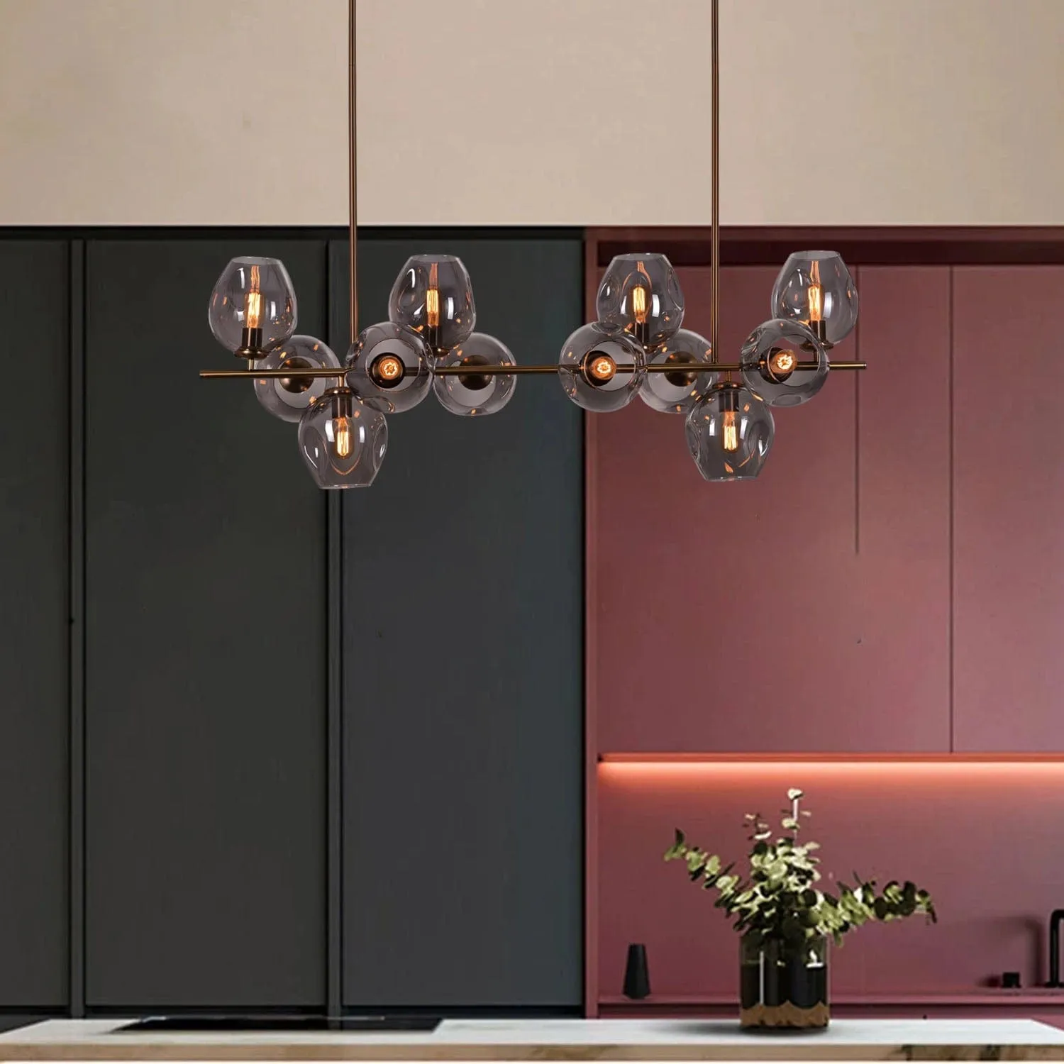 Efivos Exodus Grey Glass 12 Head Chandelier