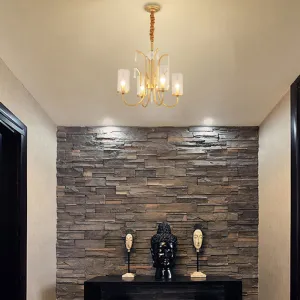 Gold Finish Modernism Clear Glass Cylinder Pendant Light Chandelier with Crystal Accents