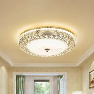 Gold Metal Flush Mount LED Ceiling Light with Crystal Accent and Opal Glass Shade