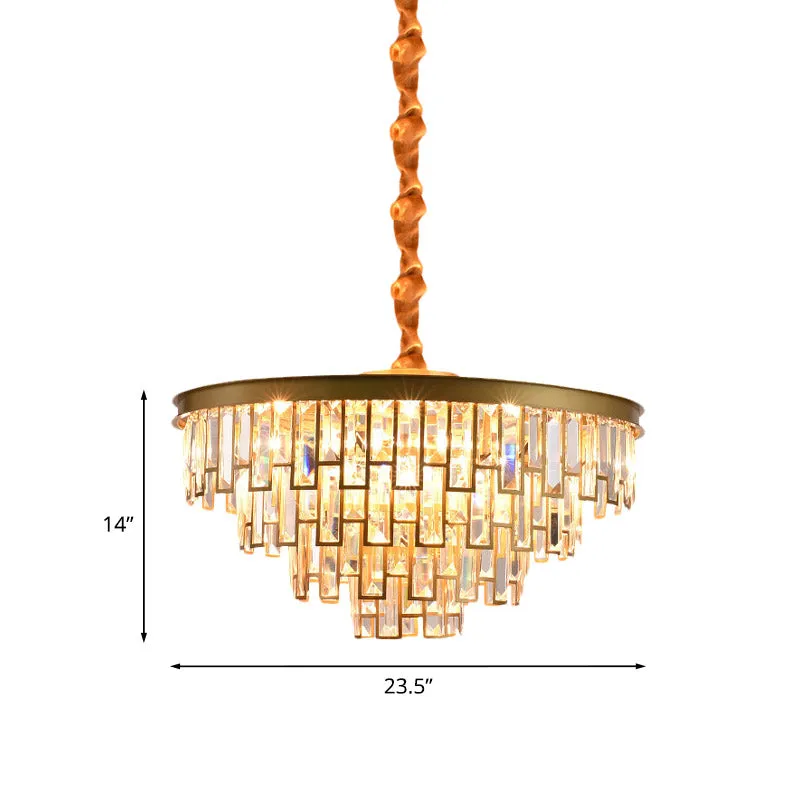 Gold Retro Conical Crystal Panel Chandelier Pendant Ceiling Light