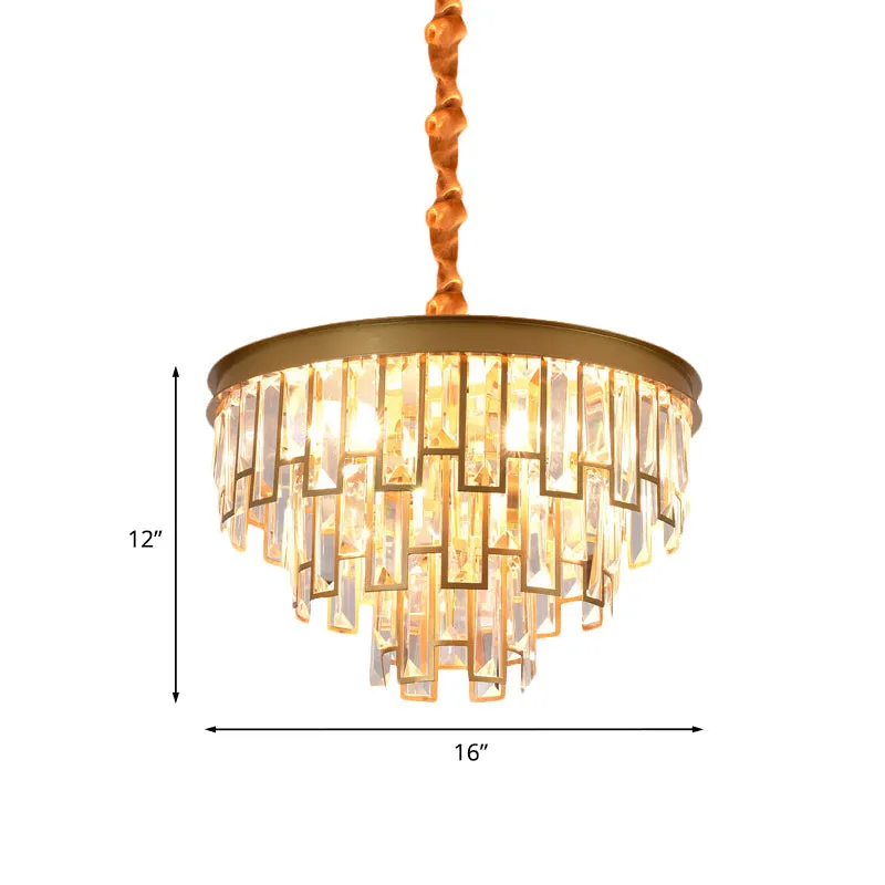 Gold Retro Conical Crystal Panel Chandelier Pendant Ceiling Light