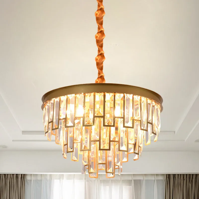 Gold Retro Conical Crystal Panel Chandelier Pendant Ceiling Light