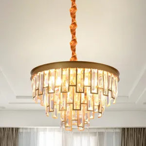 Gold Retro Conical Crystal Panel Chandelier Pendant Ceiling Light