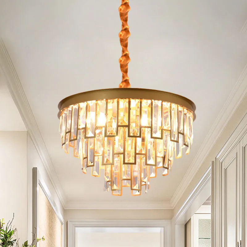 Gold Retro Conical Crystal Panel Chandelier Pendant Ceiling Light