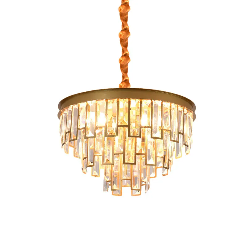 Gold Retro Conical Crystal Panel Chandelier Pendant Ceiling Light