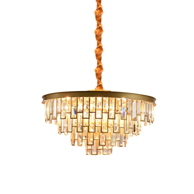 Gold Retro Conical Crystal Panel Chandelier Pendant Ceiling Light