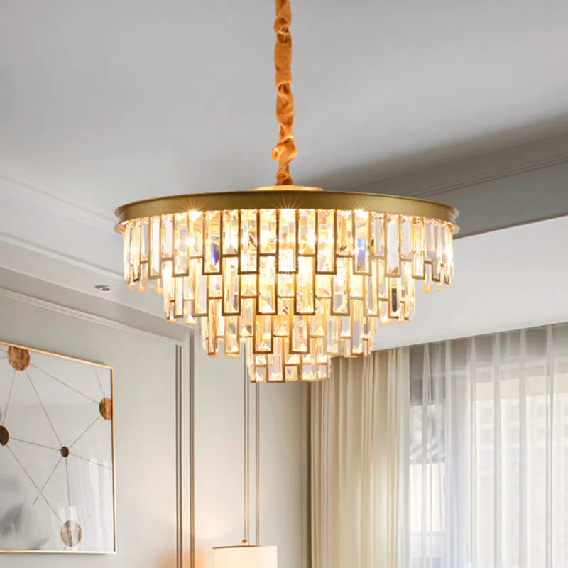 Gold Retro Conical Crystal Panel Chandelier Pendant Ceiling Light