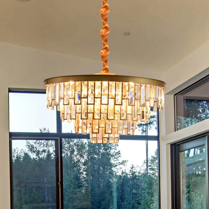 Gold Retro Conical Crystal Panel Chandelier Pendant Ceiling Light