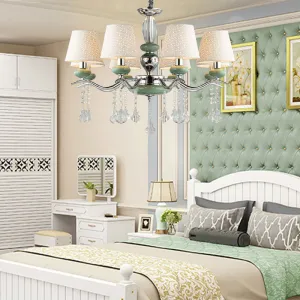 Green Nordic Cone Pendant Lamp with Crystal Drop - 8 Lights Chandelier for Bedroom