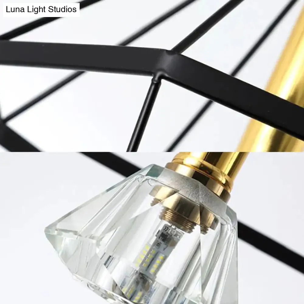 Industrial Wire Cage Pendant Ceiling Light with 3 Different Shade Lights - Black Metal Hanging