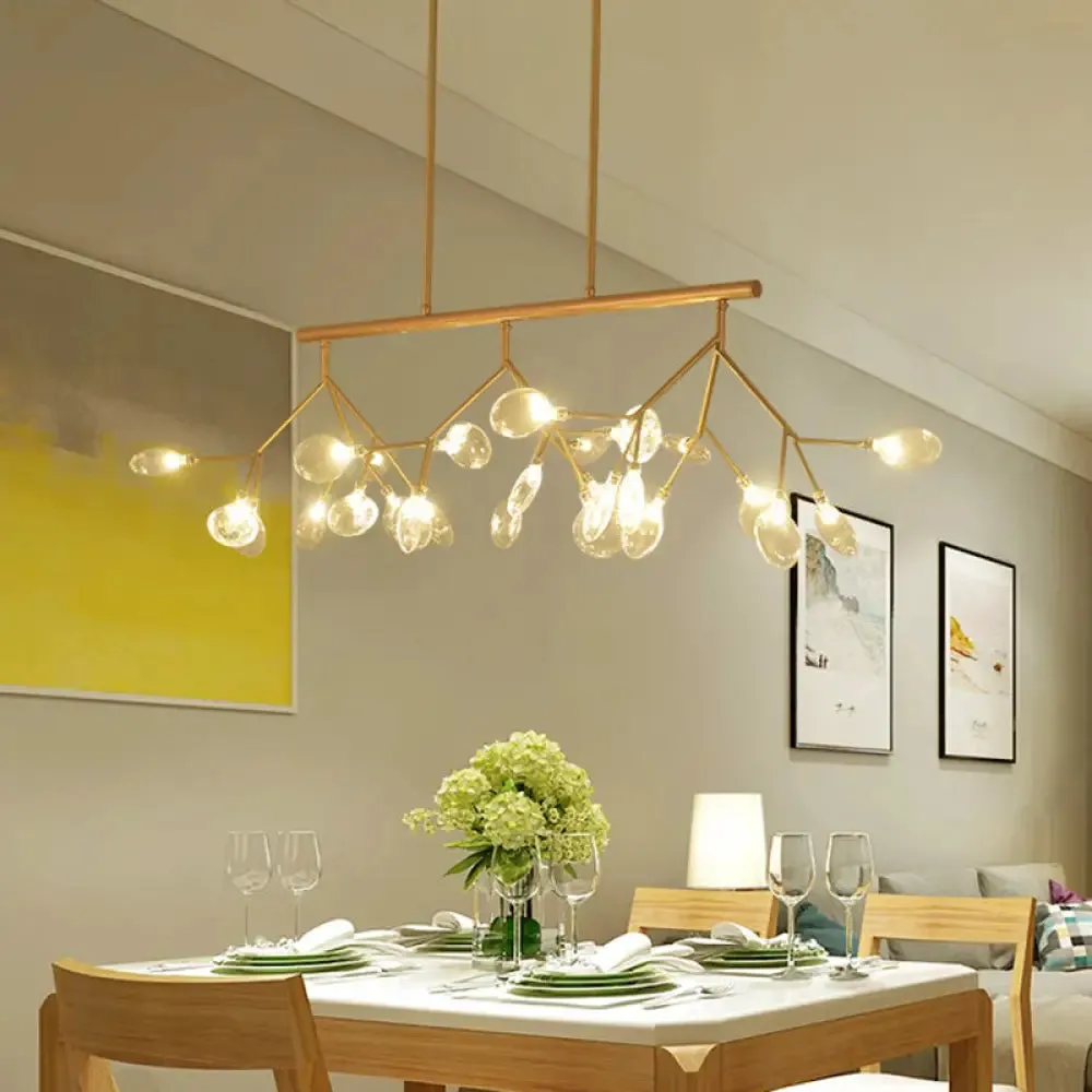 Leaf-Shaped Metal Island Chandelier with 27 Contemporary Lights for Bedroom