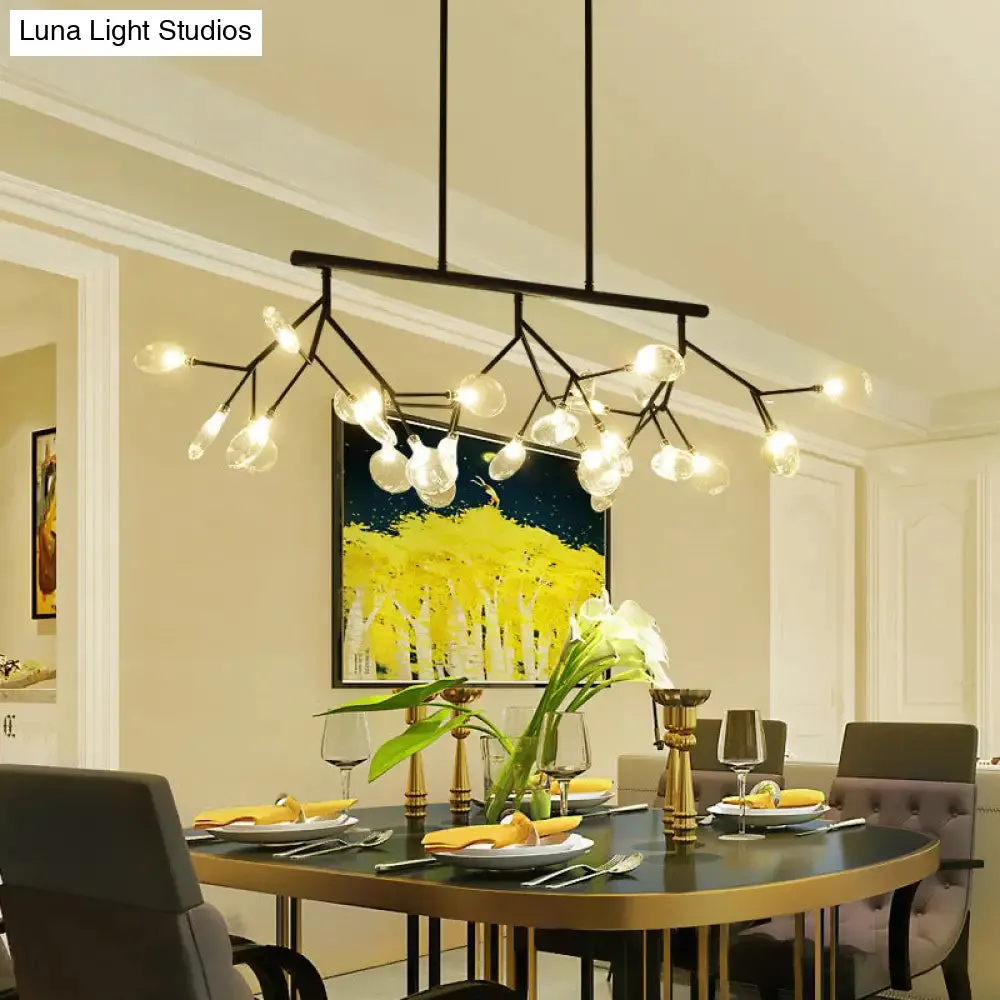 Leaf-Shaped Metal Island Chandelier with 27 Contemporary Lights for Bedroom