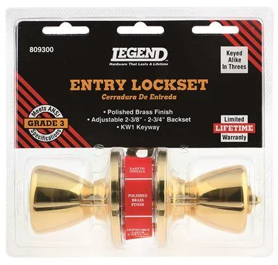 Legend Entry Lock Keyed Alike 3 Fts Polished Brass