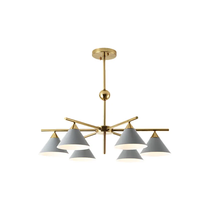Macaron Candy Colored Chandelier - Metal Pyramid Design - 6 Heads - Kids Bedroom Hanging Light