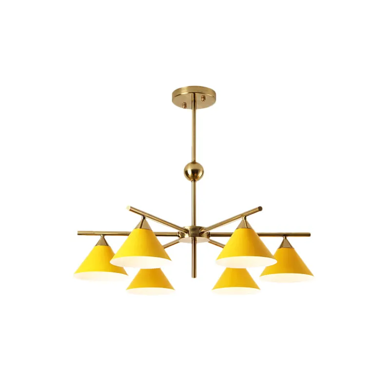 Macaron Candy Colored Chandelier - Metal Pyramid Design - 6 Heads - Kids Bedroom Hanging Light
