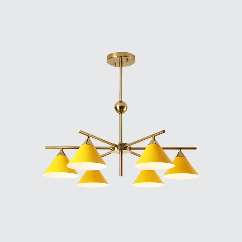 Macaron Candy Colored Chandelier - Metal Pyramid Design - 6 Heads - Kids Bedroom Hanging Light