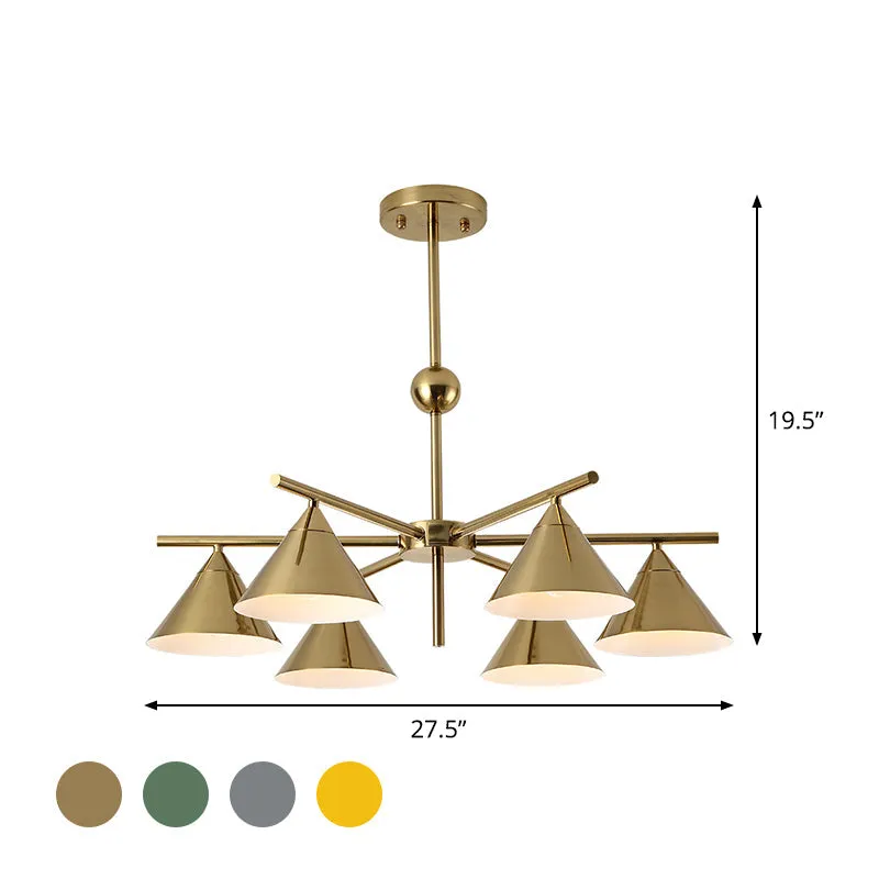 Macaron Candy Colored Chandelier - Metal Pyramid Design - 6 Heads - Kids Bedroom Hanging Light
