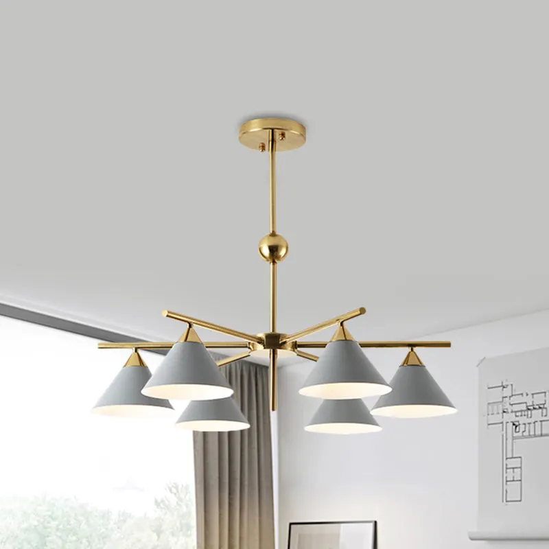 Macaron Candy Colored Chandelier - Metal Pyramid Design - 6 Heads - Kids Bedroom Hanging Light