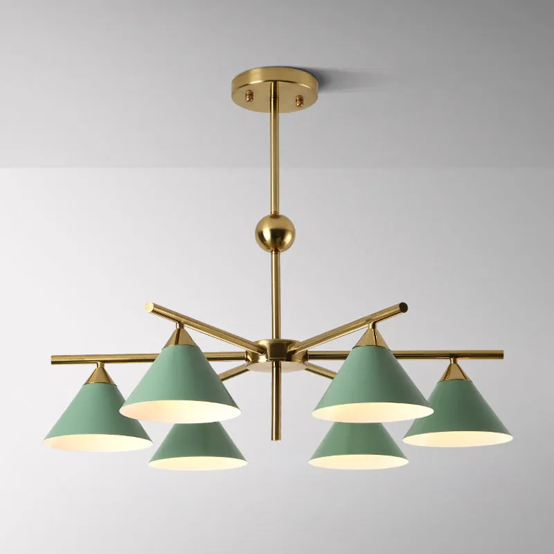 Macaron Candy Colored Chandelier - Metal Pyramid Design - 6 Heads - Kids Bedroom Hanging Light