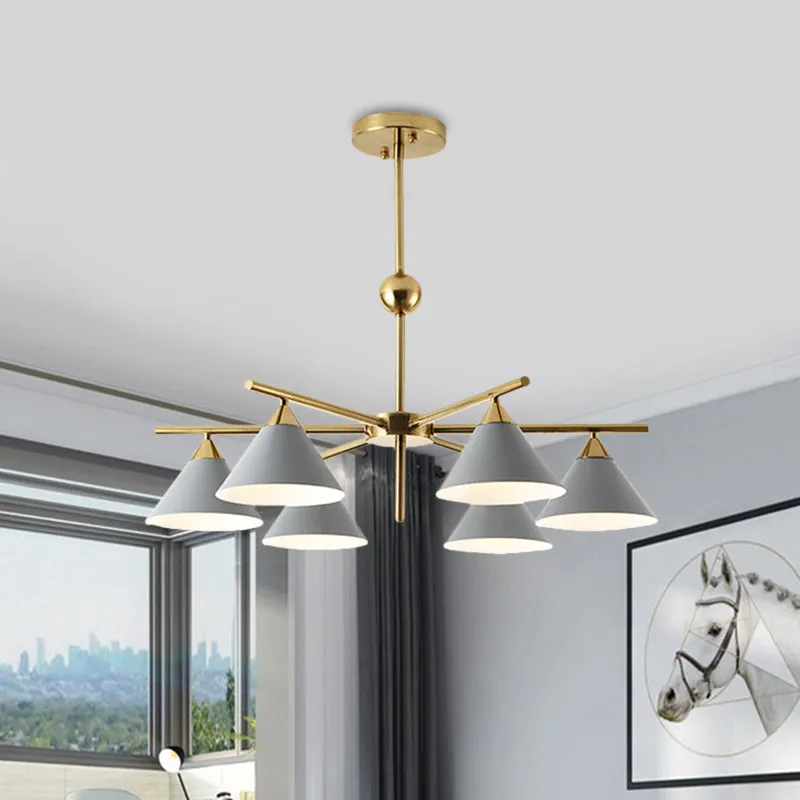 Macaron Candy Colored Chandelier - Metal Pyramid Design - 6 Heads - Kids Bedroom Hanging Light