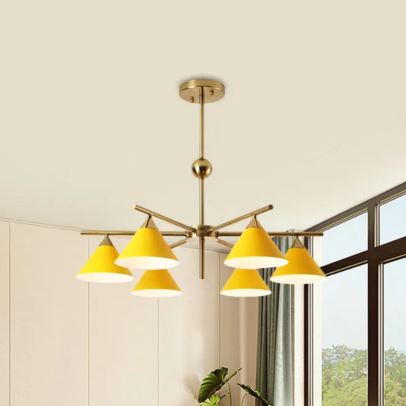 Macaron Candy Colored Chandelier - Metal Pyramid Design - 6 Heads - Kids Bedroom Hanging Light