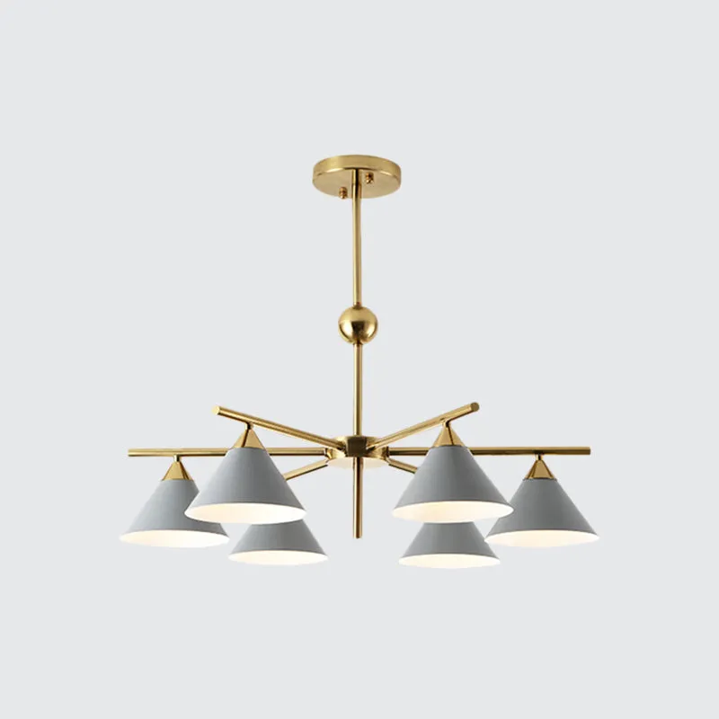 Macaron Candy Colored Chandelier - Metal Pyramid Design - 6 Heads - Kids Bedroom Hanging Light