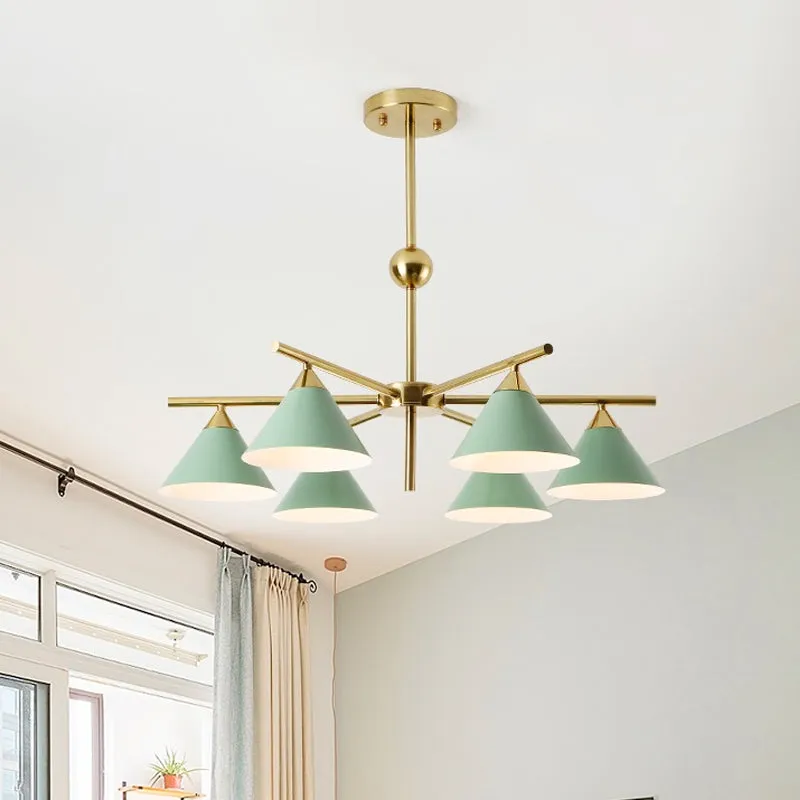 Macaron Candy Colored Chandelier - Metal Pyramid Design - 6 Heads - Kids Bedroom Hanging Light