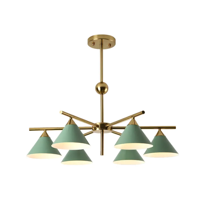 Macaron Candy Colored Chandelier - Metal Pyramid Design - 6 Heads - Kids Bedroom Hanging Light