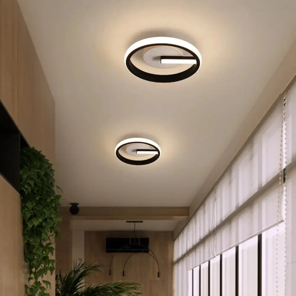 Minimalist Black LED Ceiling Flush Mount Light with Circle Metal Shade