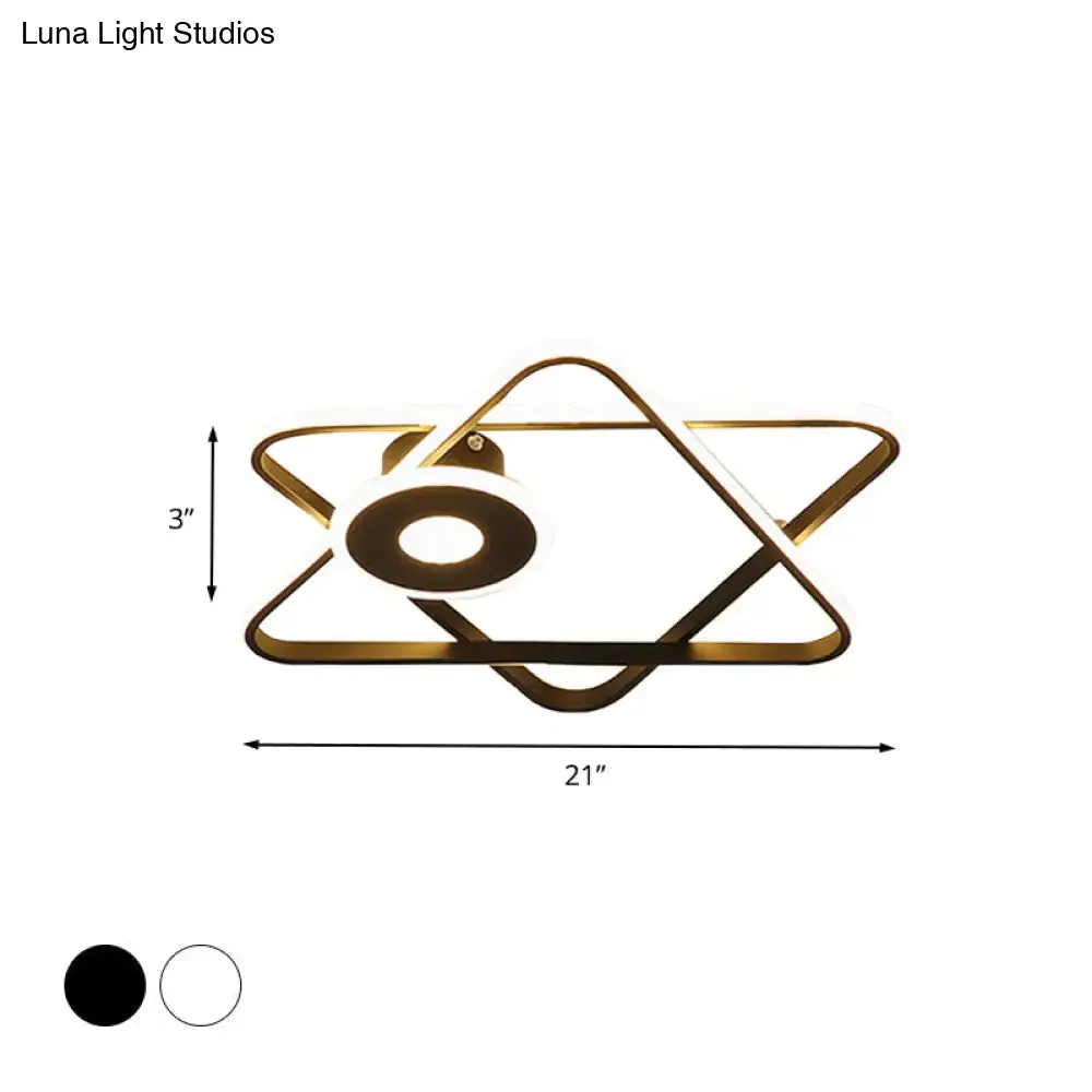 Minimalist Black/White Dual Triangular Frame LED Flush Light Fixture in Warm/White Light