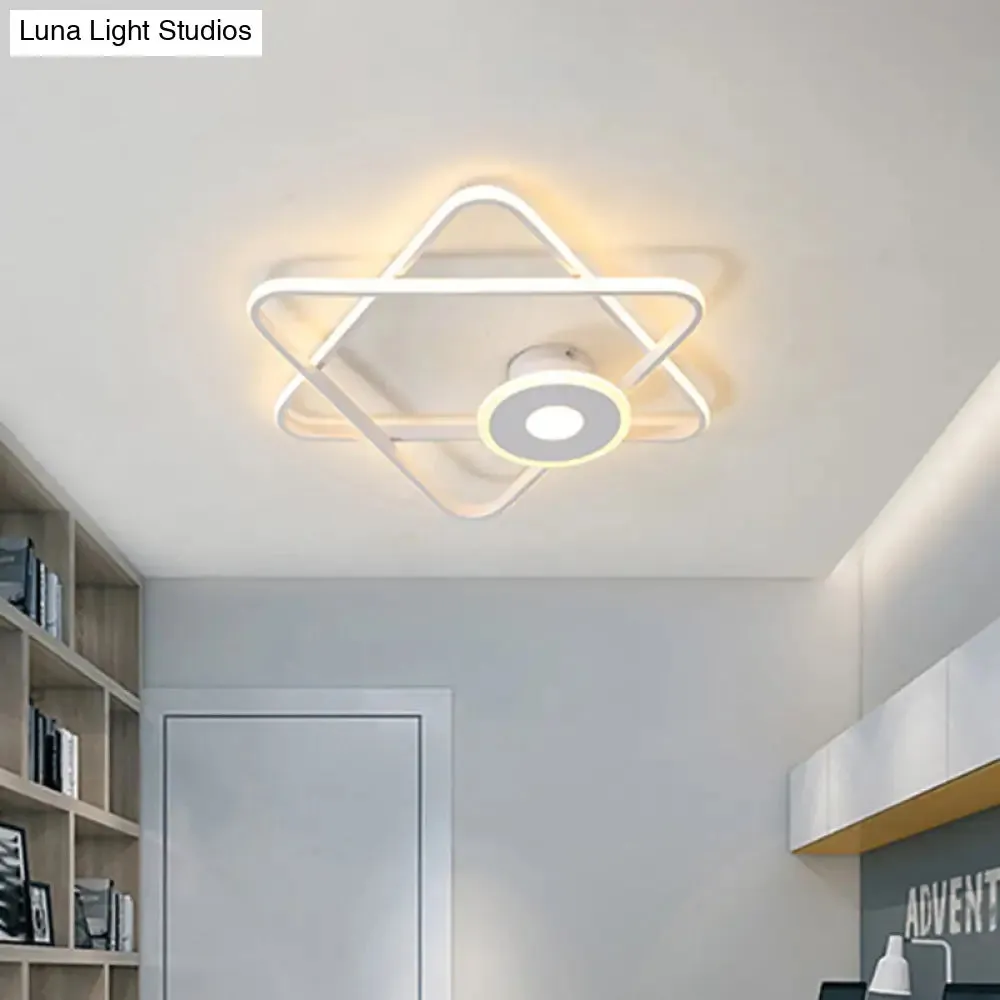 Minimalist Black/White Dual Triangular Frame LED Flush Light Fixture in Warm/White Light