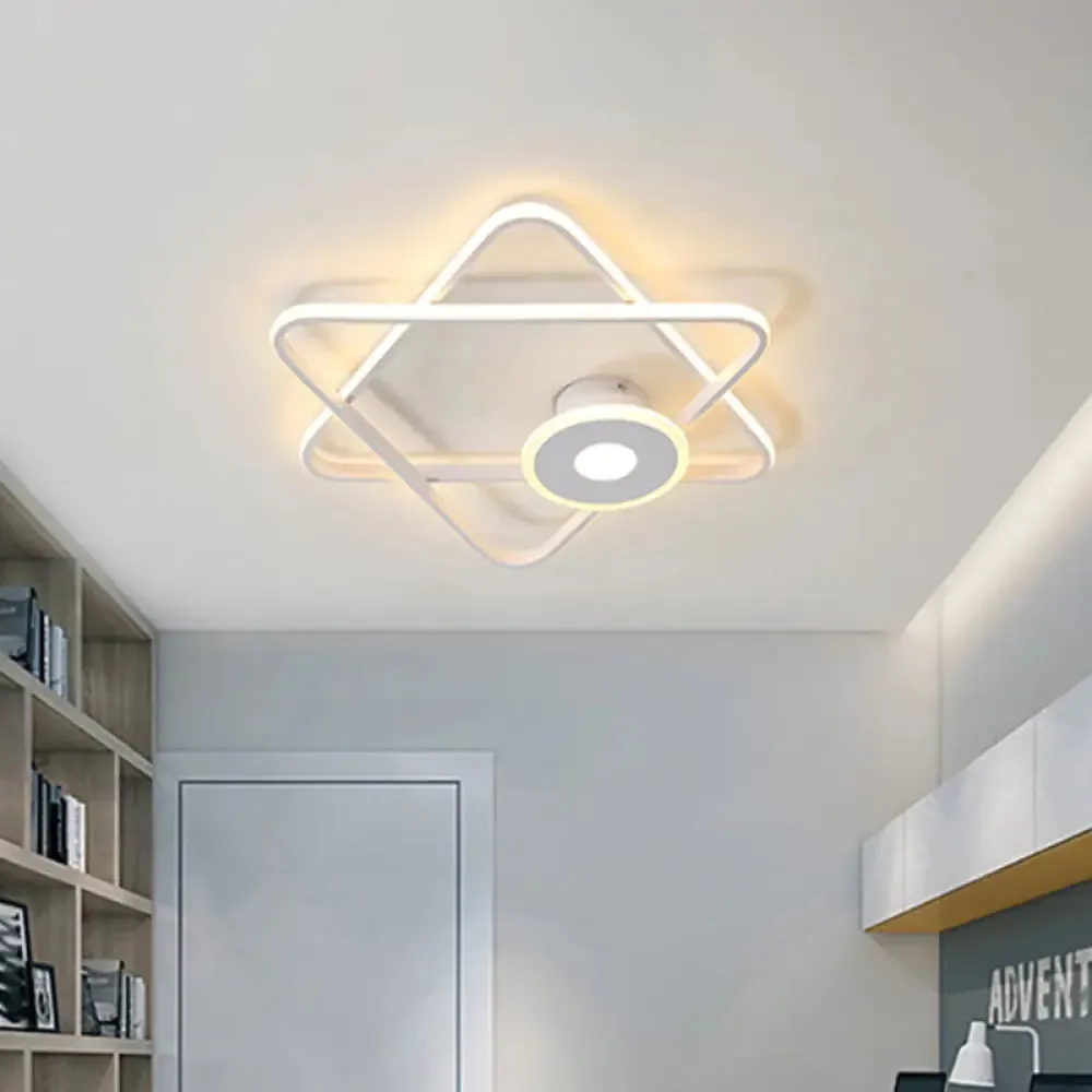 Minimalist Black/White Dual Triangular Frame LED Flush Light Fixture in Warm/White Light