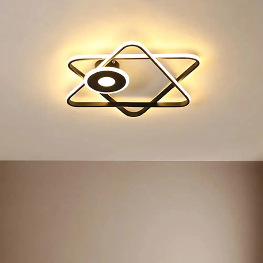 Minimalist Black/White Dual Triangular Frame LED Flush Light Fixture in Warm/White Light