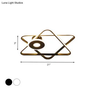 Minimalist Black/White Dual Triangular Frame LED Flush Light Fixture in Warm/White Light
