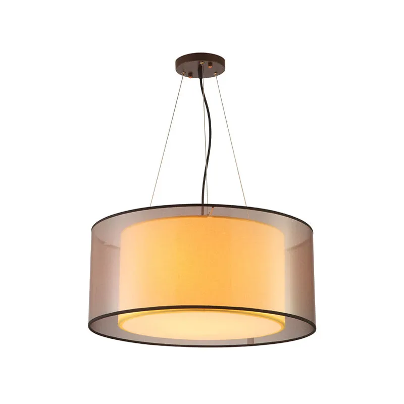 Modern 2-Layer Chandelier: Rectangle/Round Design, Flaxen Fabric, 3 Bulbs - Perfectly Illuminates your Dining Room