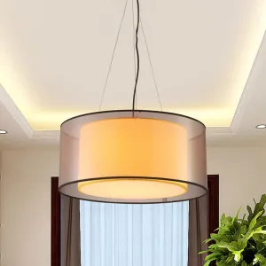 Modern 2-Layer Chandelier: Rectangle/Round Design, Flaxen Fabric, 3 Bulbs - Perfectly Illuminates your Dining Room