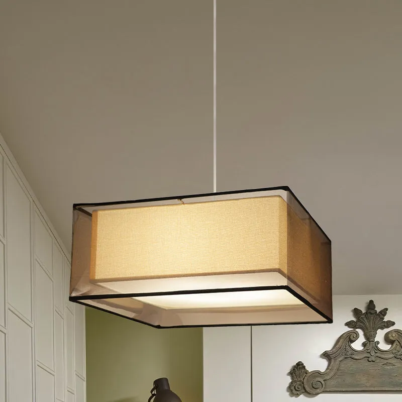 Modern 2-Layer Chandelier: Rectangle/Round Design, Flaxen Fabric, 3 Bulbs - Perfectly Illuminates your Dining Room