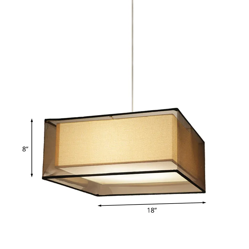 Modern 2-Layer Chandelier: Rectangle/Round Design, Flaxen Fabric, 3 Bulbs - Perfectly Illuminates your Dining Room