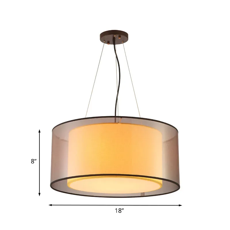 Modern 2-Layer Chandelier: Rectangle/Round Design, Flaxen Fabric, 3 Bulbs - Perfectly Illuminates your Dining Room