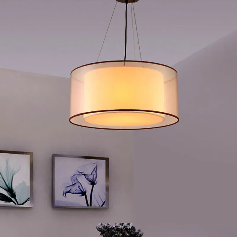 Modern 2-Layer Chandelier: Rectangle/Round Design, Flaxen Fabric, 3 Bulbs - Perfectly Illuminates your Dining Room