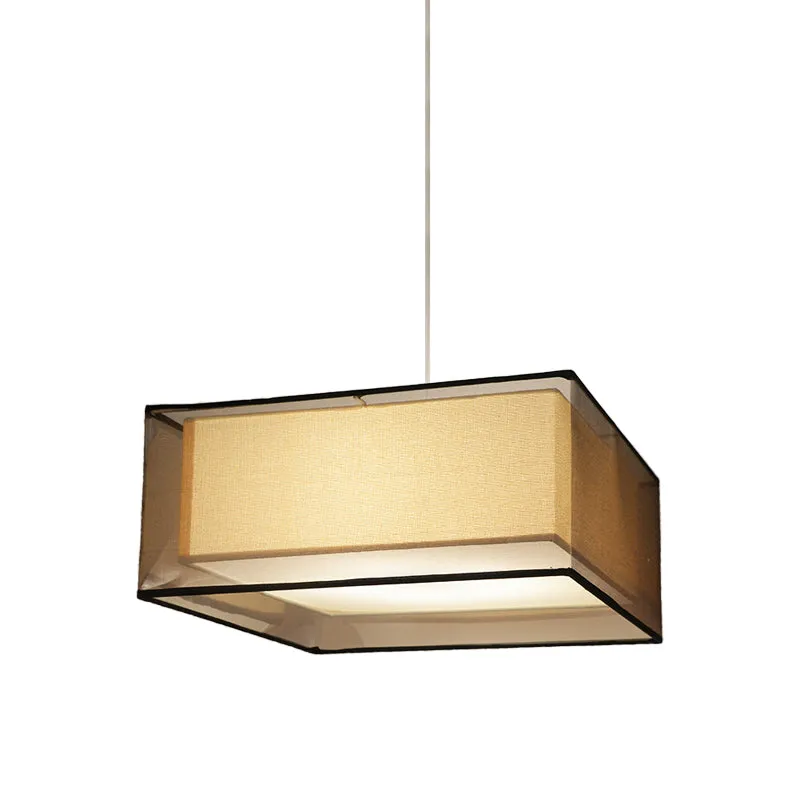 Modern 2-Layer Chandelier: Rectangle/Round Design, Flaxen Fabric, 3 Bulbs - Perfectly Illuminates your Dining Room