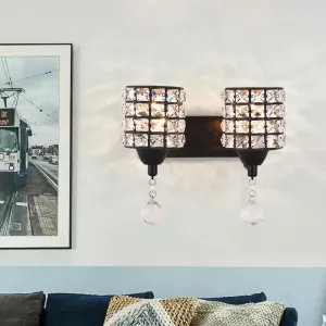 Modern Black Crystal Wall Mount Light Fixture with Prismatic Optical Cylinder Design