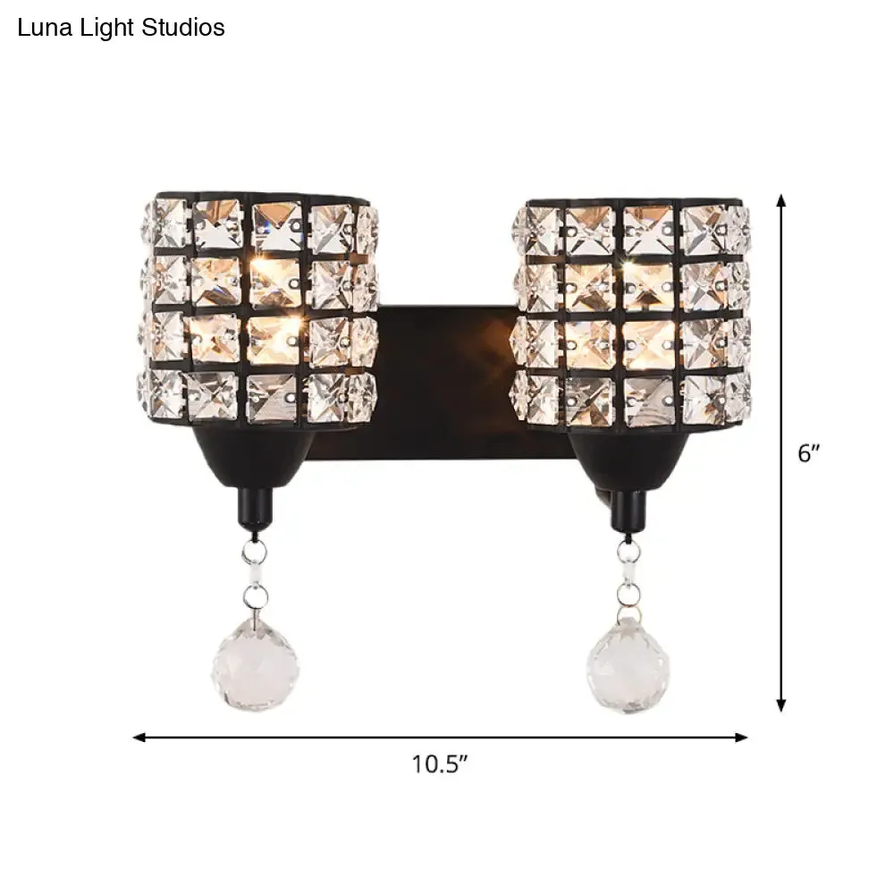 Modern Black Crystal Wall Mount Light Fixture with Prismatic Optical Cylinder Design