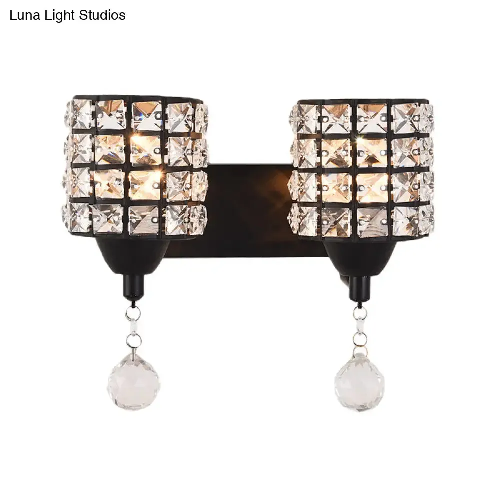 Modern Black Crystal Wall Mount Light Fixture with Prismatic Optical Cylinder Design